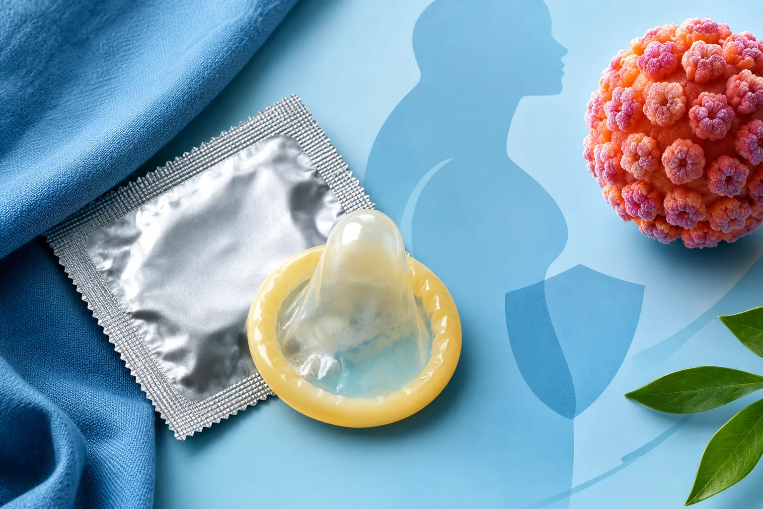 Professional landscape hero image (). Modern design, , , aesthetic. Background imagery relevant to: Condoms for HPV: What to